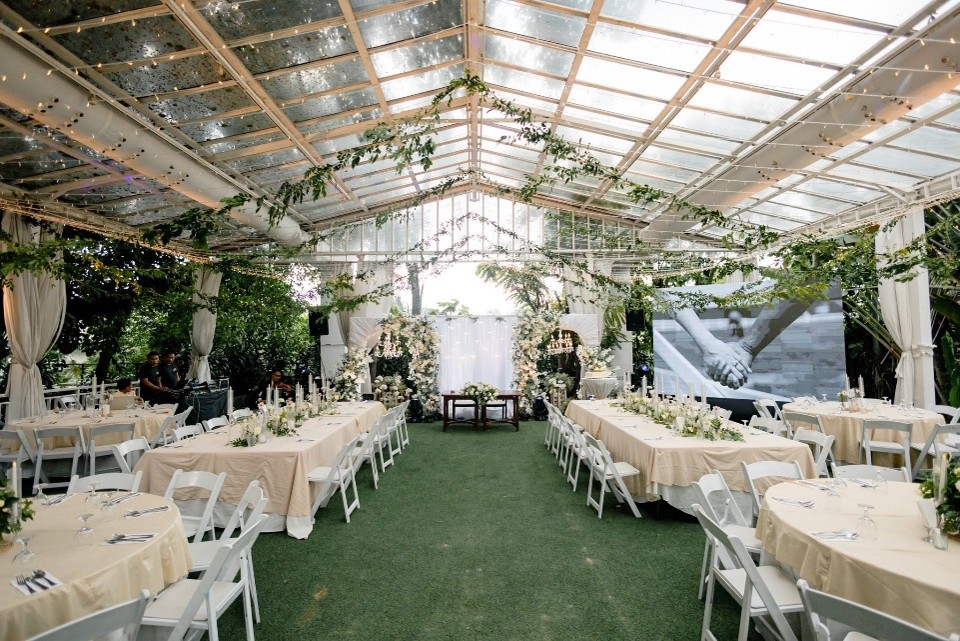 Glasshouse setting wedding.